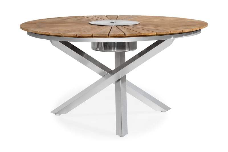 Båstad Spisebord 150 cm Rundt - Teak/Børstet Aluminium - Hagemøbler - Utegruppe - Spisegrupper hage