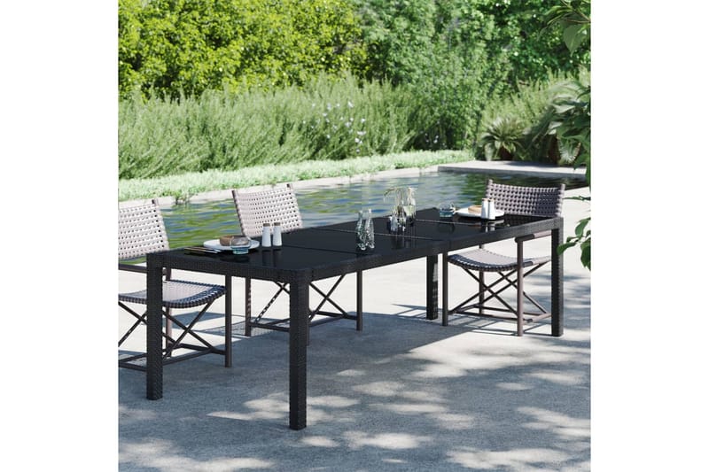Hagebord 250x100x75 cm herdet glass og polyrotting svart - Svart - Hagemøbler - Hagebord - Spisebord