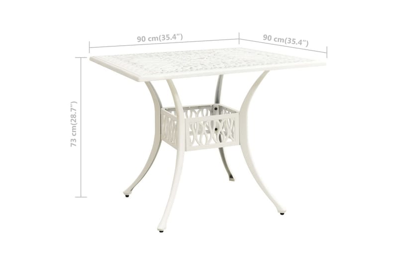 Hagebord hvit 90x90x73 cm støpt aluminium - Hvit - Hagemøbler - Hagebord - Spisebord
