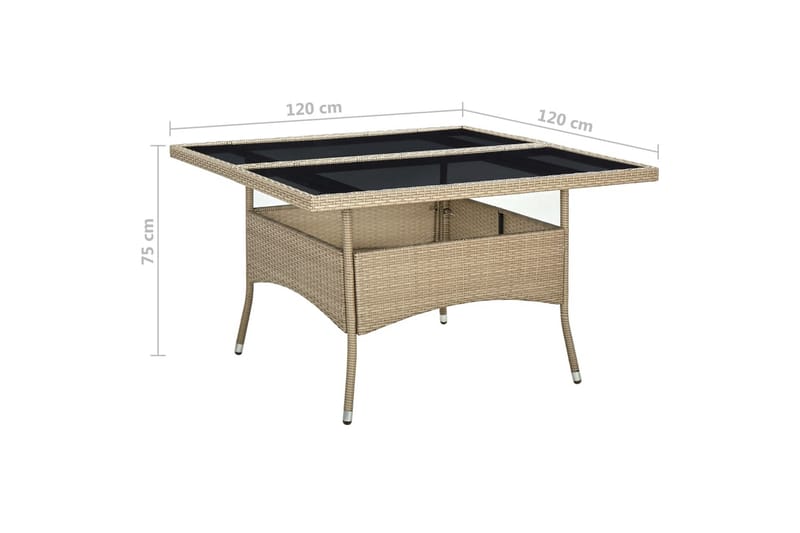 Utendørs spisebord beige polyrotting og glass - Beige - Hagemøbler - Hagebord - Spisebord