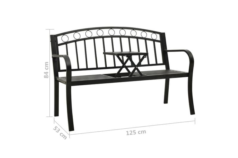 Hagebenk med bord 125 cm stål svart - Svart - Hagemøbler - Sofaer & benker - Benker