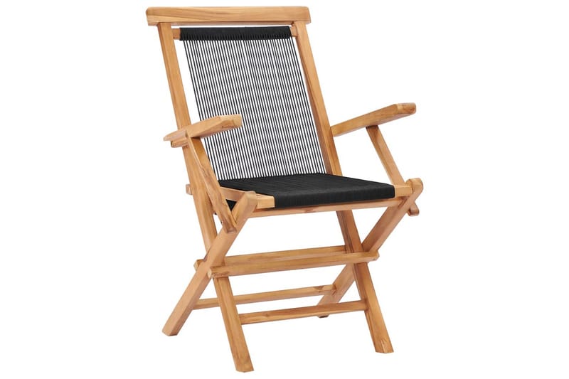 Klappstoler 2 stk heltre teak og tau - Brun - Hagemøbler - Stoler & Lenestoler - Posisjonsstol