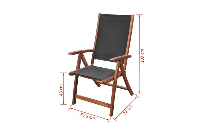 Sammenleggbare stoler 2 stk akasie og textilene - Akasie/Svart - Hagemøbler - Stoler & Lenestoler - Posisjonsstol