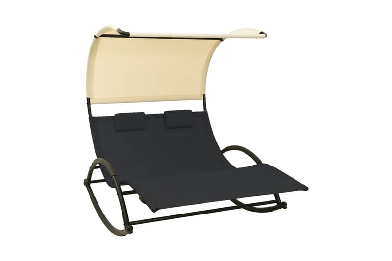 Dobbel solseng med solskjerm textilene svart og kremhvit - Svart - Møbler - Bord - Konsollbord & avlastningsbord - Sengebord & nattbord