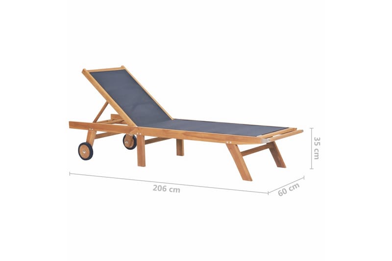 Foldbar solseng med hjul heltre teak og textilene - Teak - Hagemøbler - Stoler & Lenestoler - Solseng & solvogner