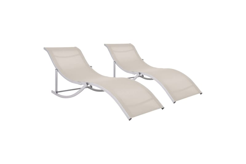 Sammenleggbare solsenger 2 stk krem textilene - Hagemøbler - Loungemøbler - Loungesett