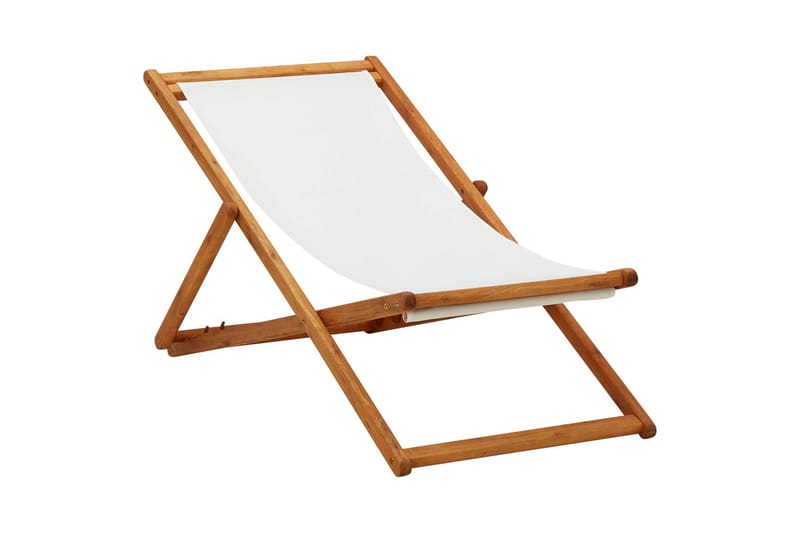 Sammenleggbar strandstol eukalyptus og stoff kremhvit - Hagemøbler - Stoler & Lenestoler - Strandstoler & campingstoler