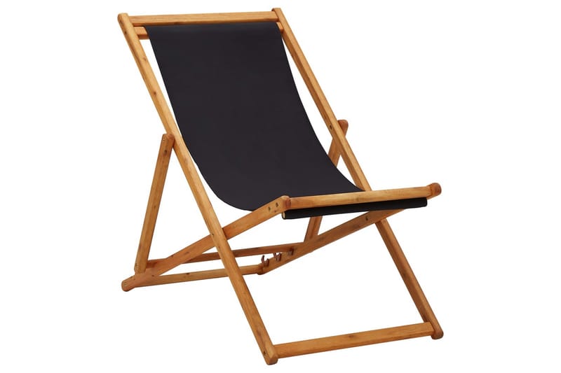 Sammenleggbar strandstol eukalyptus og stoff svart - Hagemøbler - Stoler & Lenestoler - Solstoler