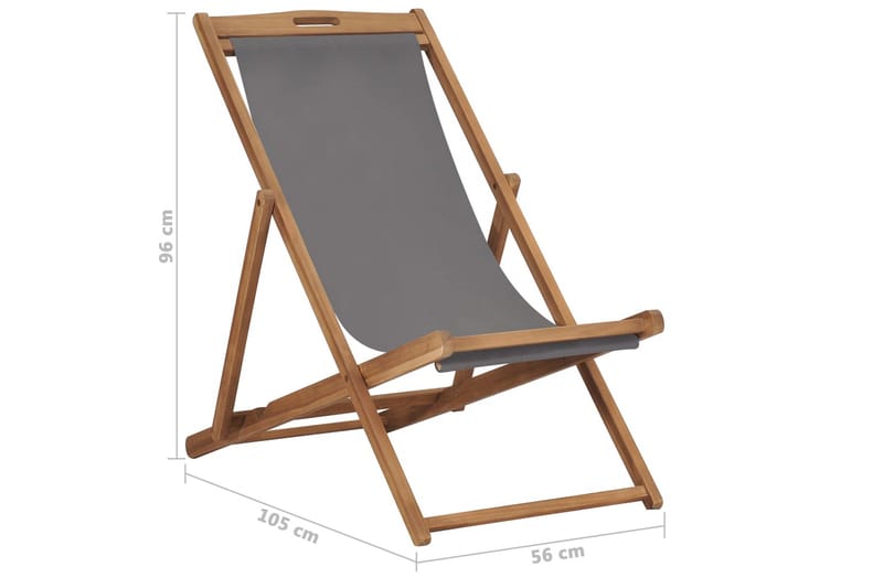 Sammenleggbar strandstol heltre teak grå - Grå - Hagemøbler - Stoler & Lenestoler - Strandstoler & campingstoler