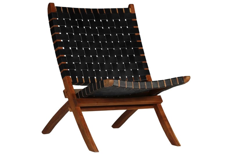 Klappstol stripet svart ekte skinn - Hagemøbler - Loungemøbler - Loungestol utendørs