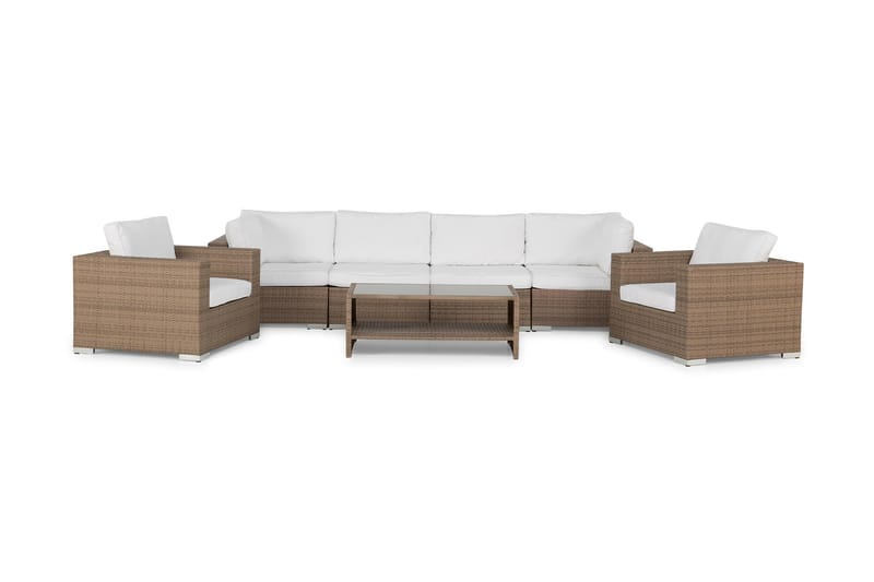 Bahamas Loungegruppe 6-seter 1 Bord m Hylle - 2 Lenestoler Sand - Hagemøbler - Loungemøbler - Lounge sofa