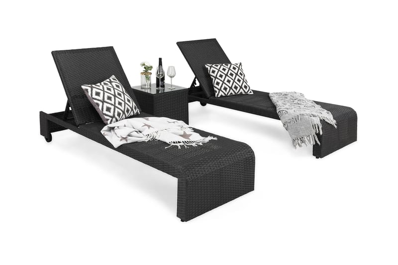 Bahamas Solsengsett Svart - inkl Sidebord - Hagemøbler - Loungemøbler - Loungesett