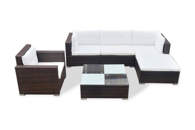 Hagesofagruppe med puter 6 deler polyrotting brun - Hagemøbler - Loungemøbler - Loungesett