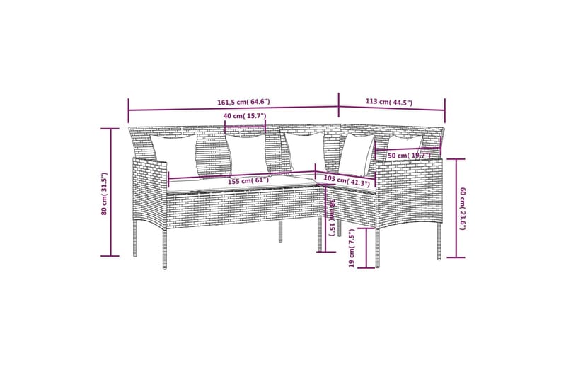 Utendørs L-formet sofasett med puter 5 deler polyrotting grå - Grå - Hagemøbler - Loungemøbler - Loungesett