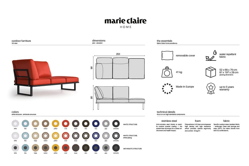Angie Sjeselongmodul Hvit/Antrasitt - Marie Claire Home - Hagemøbler - Loungemøbler - Loungesofaer