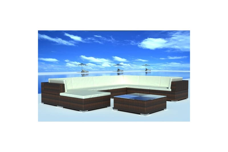 Hagesofagruppe med puter 8 deler polyrotting brun - Hagemøbler - Loungemøbler - Loungesett
