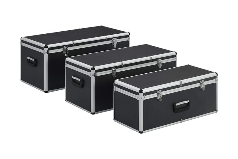 Oppbevaringskasser 3 stk svart aluminium - Svart - Hagemøbler - Putebokser & møbelbeskyttelse - Putebokser & Putekasser