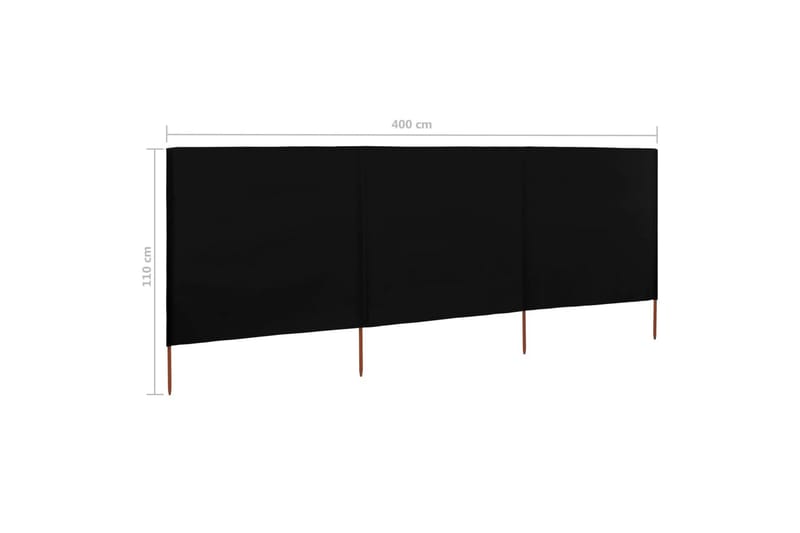 Vindskjerm 3 paneler stoff 400x80 cm svart - Svart - Hagemøbler - Solbeskyttelse - Avskjerming & vindskjerm
