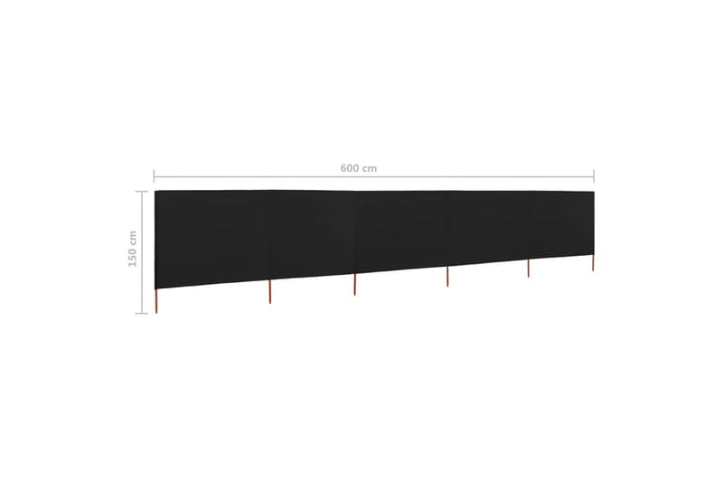 Vindskjerm 5 paneler stoff 600x120 cm svart - Svart - Hagemøbler - Solbeskyttelse - Avskjerming & vindskjerm
