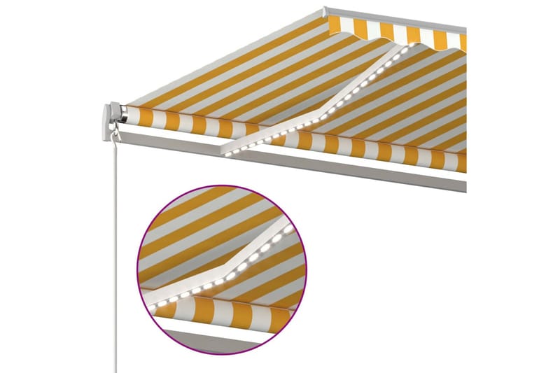 Automatisk markise med vindsensor og LED 4x3,5 m gul og hvit - Gul - Hagemøbler - Solbeskyttelse - Markiser