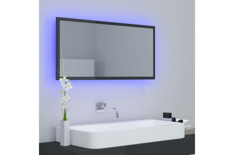 LED Baderomsspeil 90x8,5x37 cm sponplate høyglans grå - Svart - Hagemøbler - Solbeskyttelse - Markiser