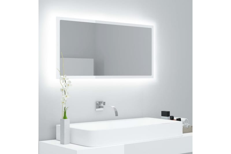 LED Baderomsspeil 90x8,5x37 cm sponplate høyglans hvit - Beige - Hagemøbler - Solbeskyttelse - Markiser