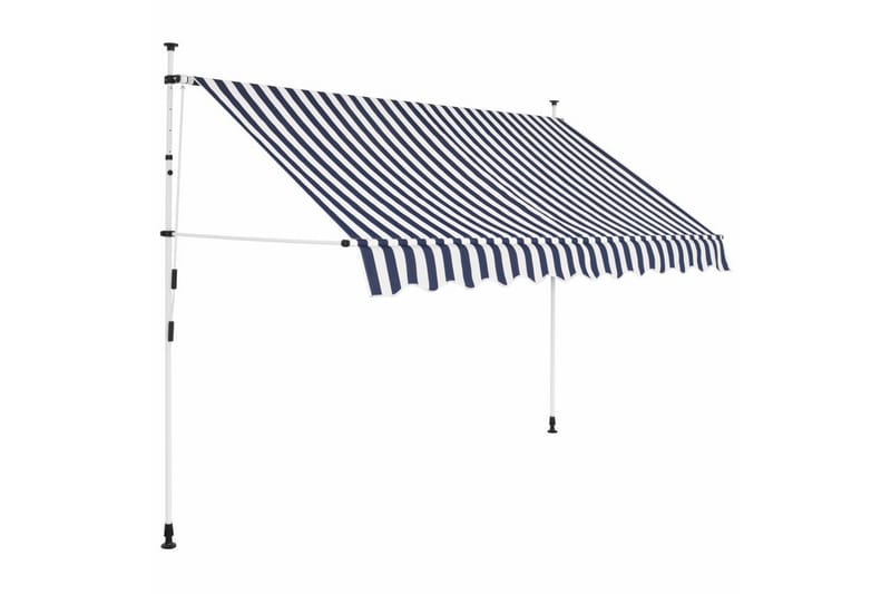 Manuell uttrekkbar markise 250 cm blå og hvite striper - Hagemøbler - Solbeskyttelse - Markiser