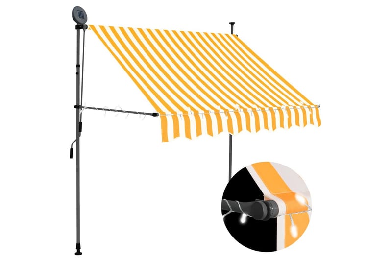 Manuell uttrekkbar markise med LED 200 cm hvit og oransje - Flerfarget - Hagemøbler - Solbeskyttelse - Markiser