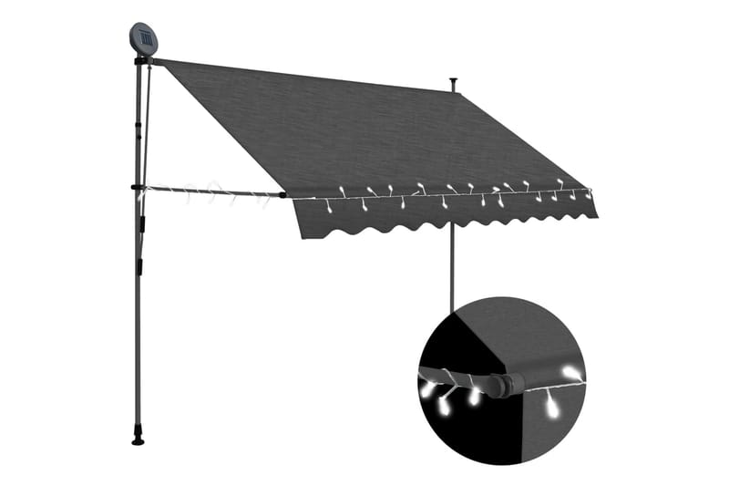 Manuell uttrekkbar markise med LED 250 cm antrasitt - Grå - Hagemøbler - Solbeskyttelse - Markiser