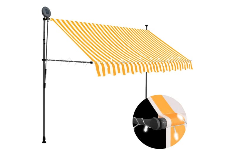 Manuell uttrekkbar markise med LED 300 cm hvit og oransje - Flerfarget - Hagemøbler - Solbeskyttelse - Markiser