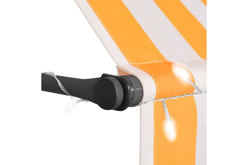 Manuell uttrekkbar markise med LED 300 cm hvit og oransje - Flerfarget - Hagemøbler - Solbeskyttelse - Markiser