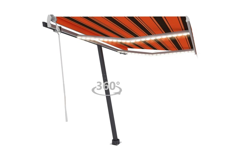 Manuell uttrekkbar markise med LED 350x250 cm oransje og bru - Oransj - Hagemøbler - Solbeskyttelse - Markiser