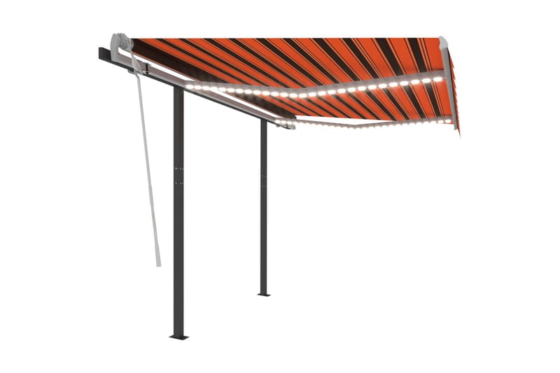 Manuell uttrekkbar markise med LED 3,5x2,5 m oransje og brun - Hagemøbler - Solbeskyttelse - Markiser