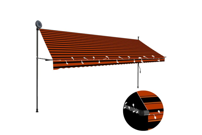 Manuell uttrekkbar markise med LED 400 cm oransje og brun - Flerfarget - Hagemøbler - Solbeskyttelse - Markiser