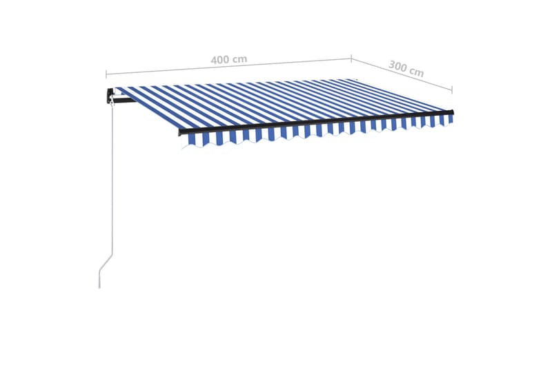 Manuell uttrekkbar markise med LED 400x300 cm blå og hvit - Blå - Hagemøbler - Solbeskyttelse - Markiser