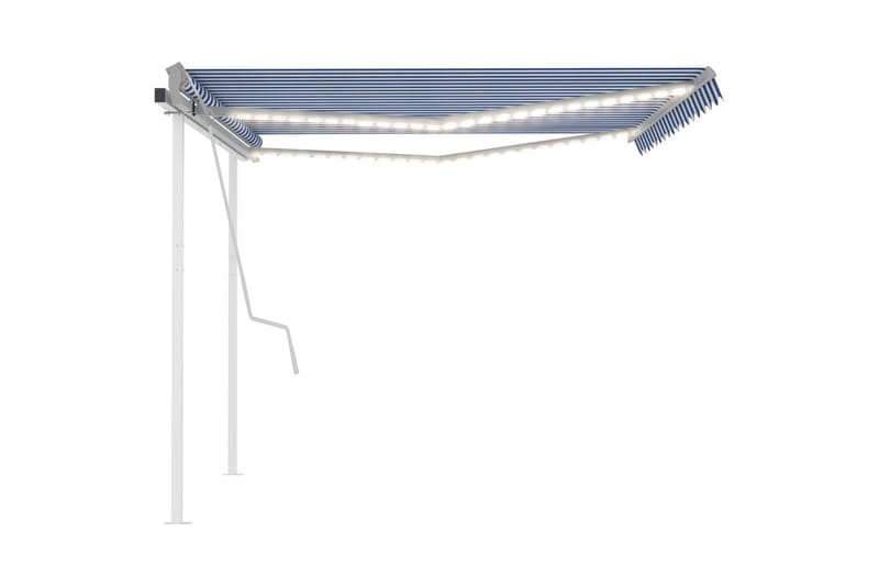 Manuell uttrekkbar markise med LED 4,5x3 m blå og hvit - Blå - Hagemøbler - Solbeskyttelse - Markiser