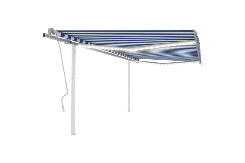 Manuell uttrekkbar markise med LED 4x3,5 m blå og hvit - Blå - Hagemøbler - Solbeskyttelse - Markiser