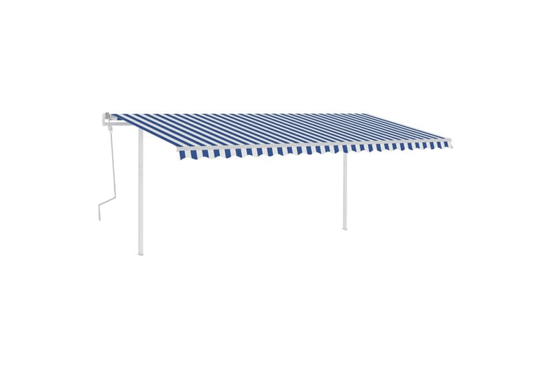 Manuell uttrekkbar markise med LED 5x3,5 m blå og hvit - Blå - Hagemøbler - Solbeskyttelse - Markiser