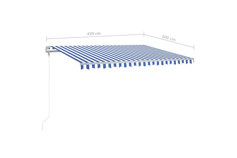 Manuell uttrekkbar markise med stolper 4,5x3 m blå og hvit - Hagemøbler - Solbeskyttelse - Markiser