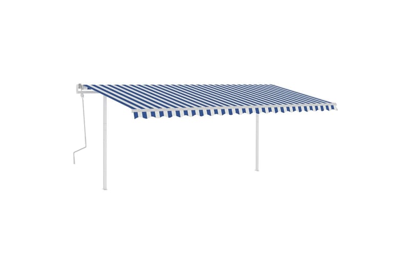 Manuell uttrekkbar markise med stolper 5x3,5 m blå og hvit - Blå - Hagemøbler - Solbeskyttelse - Markiser