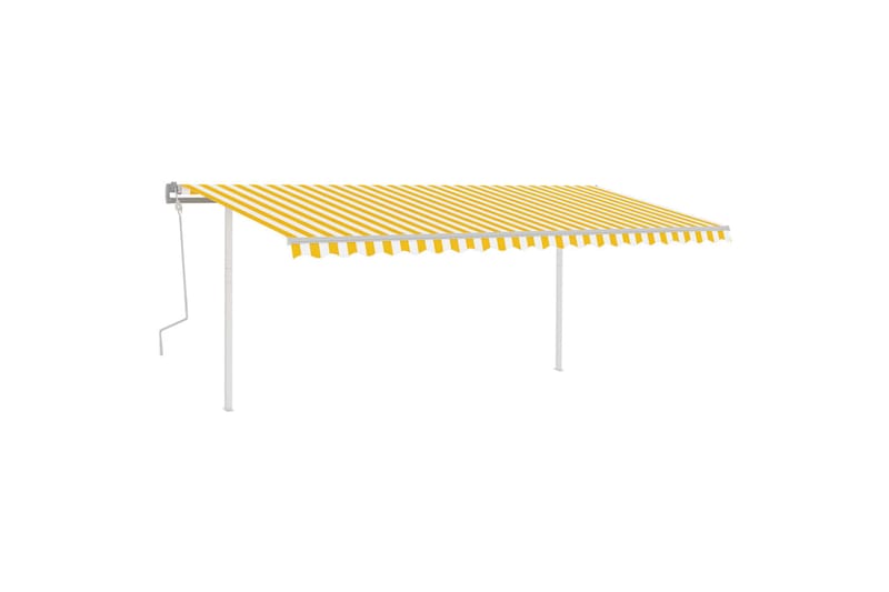Manuell uttrekkbar markise med stolper 5x3,5 m gul og hvit - Gul - Hagemøbler - Solbeskyttelse - Markiser