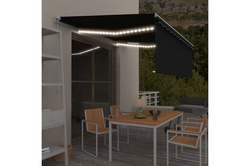 Manuell uttrekkbar markise rullegardin og LED 4x3 m - Antrasittgrå - Hagemøbler - Solbeskyttelse - Markiser