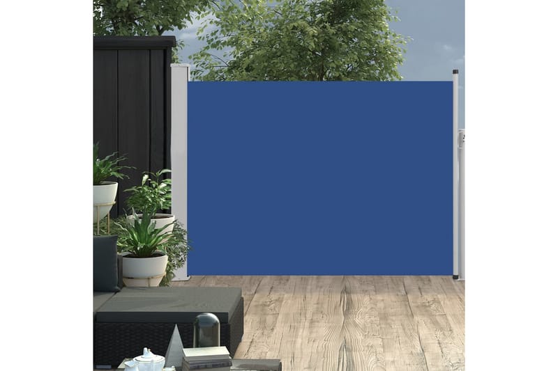 Uttrekkbar sidemarkise 120x500 cm blå - Hagemøbler - Solbeskyttelse - Markiser