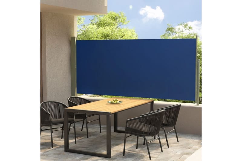 Uttrekkbar sidemarkise 140x300 cm blå - Blå - Hagemøbler - Solbeskyttelse - Markiser