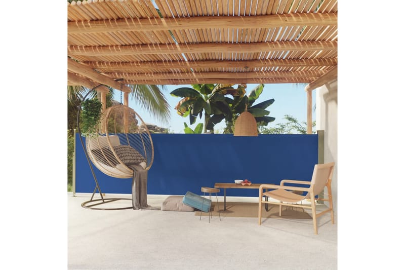 Uttrekkbar sidemarkise 140x500 cm blå - Blå - Hagemøbler - Balkong - Sikkerhet & vindbeskyttelse balkong - Balkongbeskyttelse
