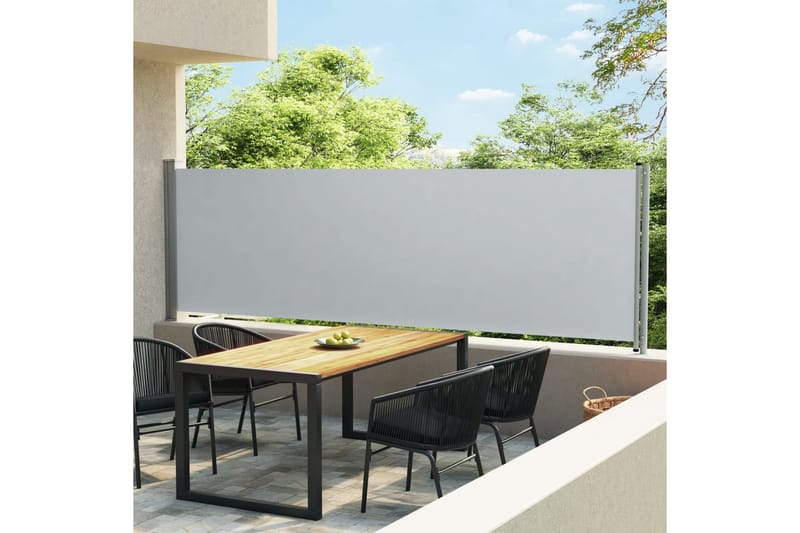 Uttrekkbar sidemarkise 140x600 cm grå - Grå - Hagemøbler - Balkong - Sikkerhet & vindbeskyttelse balkong - Balkongbeskyttelse