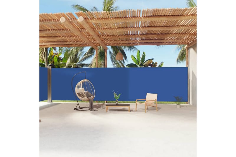 Uttrekkbar sidemarkise 200x1200 cm blå - Blå - Hagemøbler - Balkong - Sikkerhet & vindbeskyttelse balkong - Balkongbeskyttelse