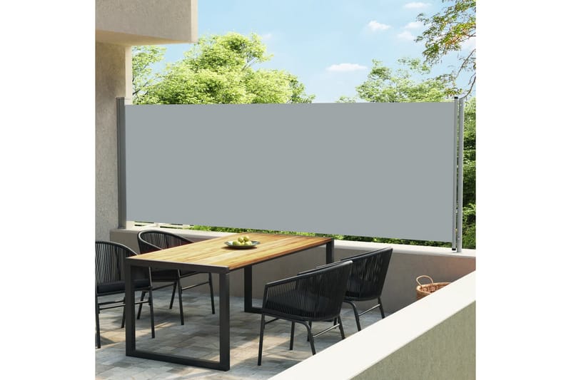 Uttrekkbar sidemarkise 600x160 cm grå - Grå - Hagemøbler - Balkong - Sikkerhet & vindbeskyttelse balkong - Balkongbeskyttelse