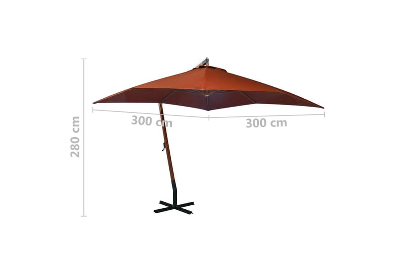 Hengende parasoll med stolpe terrakotta 3x3 m heltre gran - Rød - Hagemøbler - Solbeskyttelse - Parasoller - Hengeparasoll