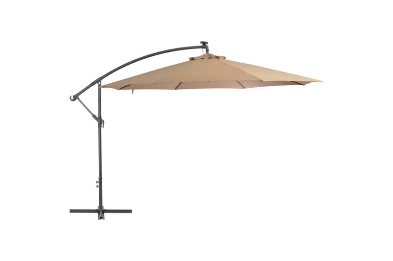 Hengeparasoll med LED-lys og metallstang 350 cm gråbrun - Hagemøbler - Solbeskyttelse - Parasoller - Hengeparasoll